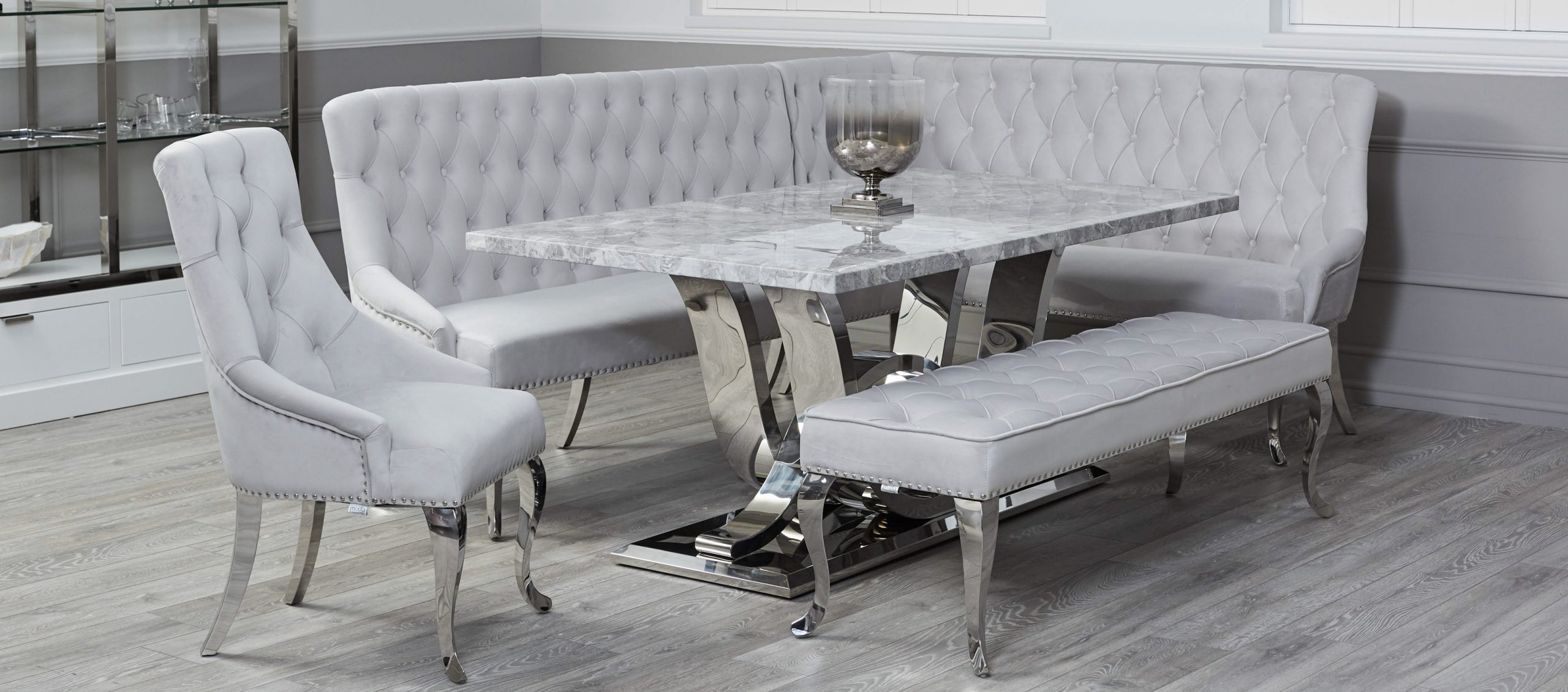 Uxbridge Corner Bench Set With 18m Grey Dining Table intended for dimensions 3375 X 1491