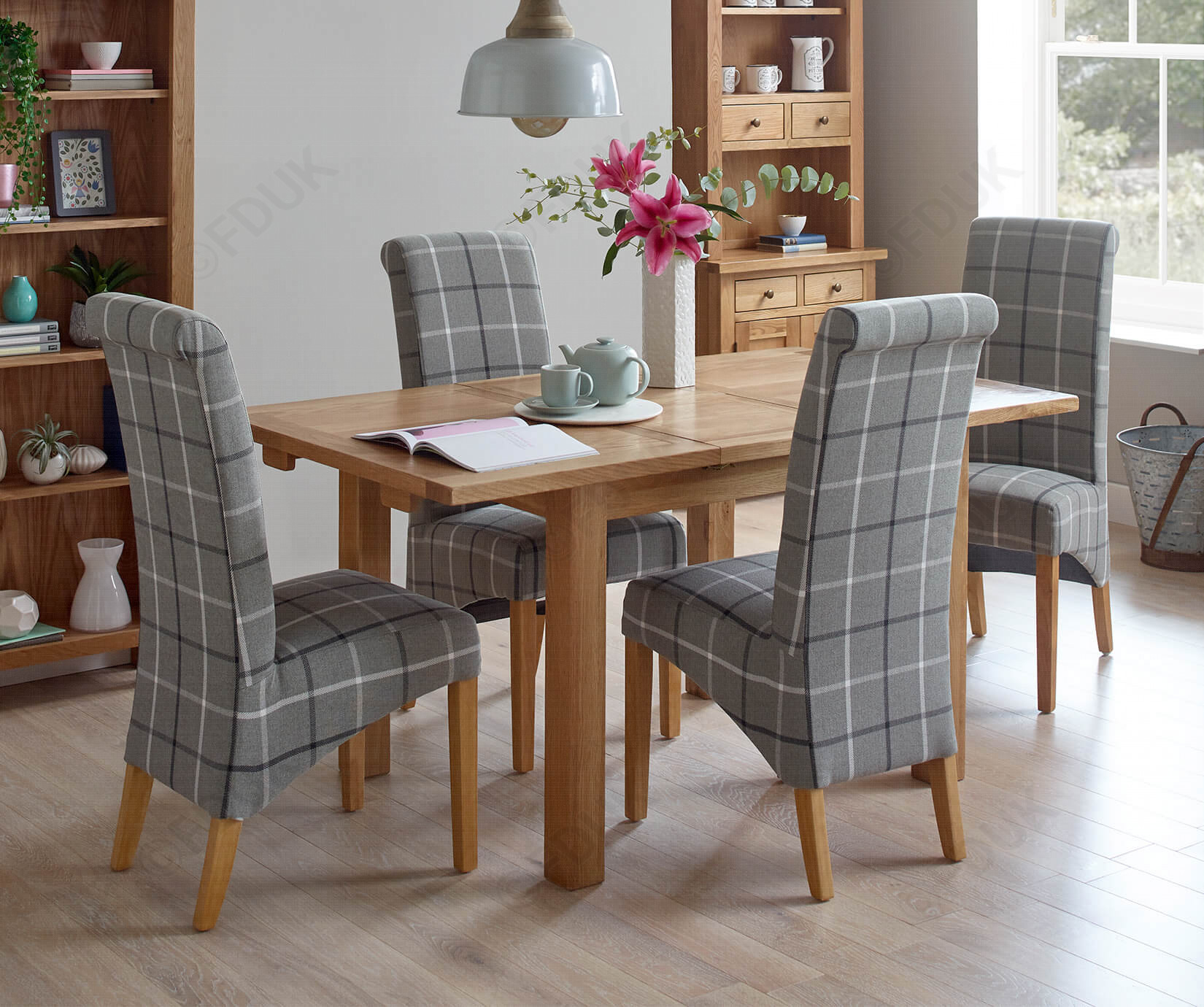 Vancouver Compact Oak Dining Table With 4 Fabric Dining Chairs in proportions 1650 X 1380