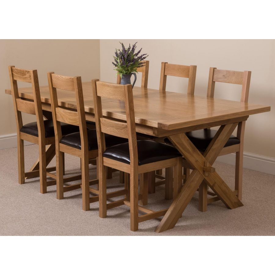 Vermont Cross Leg Oak Extending Dining Table With 6 Lincoln Oak Dining Chairs with regard to dimensions 900 X 900