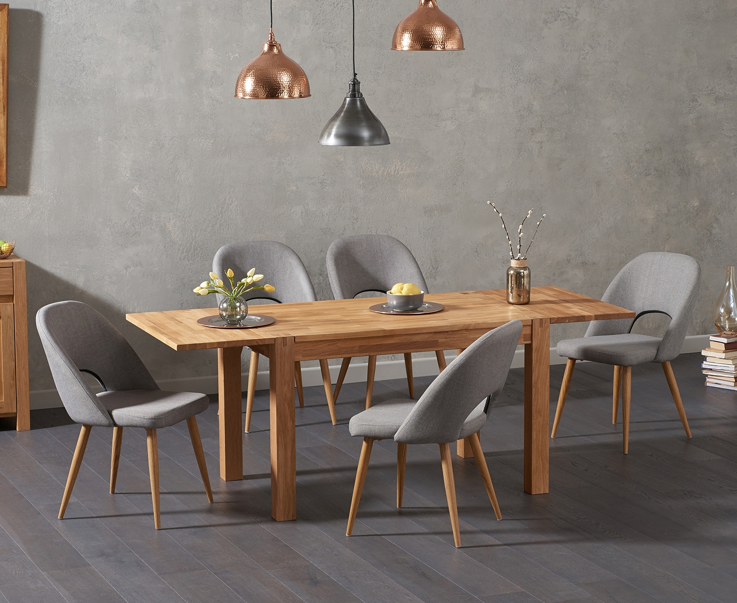 Verona 120cm Solid Oak Extending Dining Table With Halifax Fabric Chairs regarding measurements 1466 X 1200