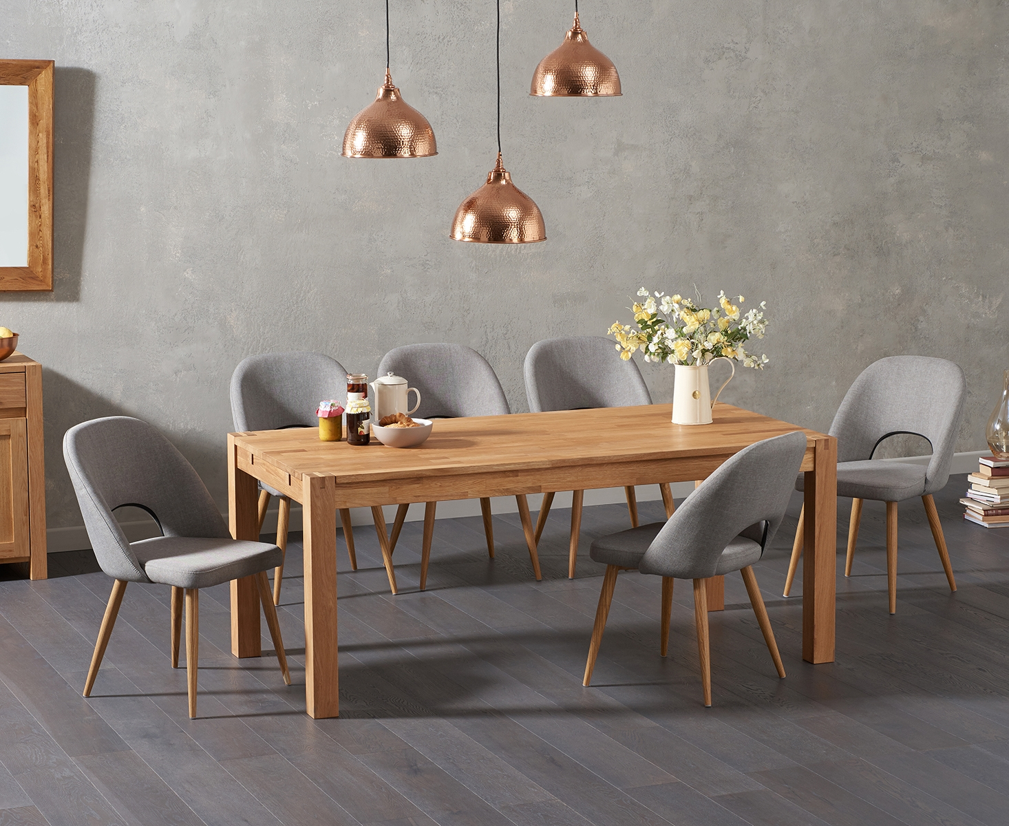 Verona 180cm Solid Oak Dining Table With Halifax Fabric Chairs throughout proportions 1466 X 1200