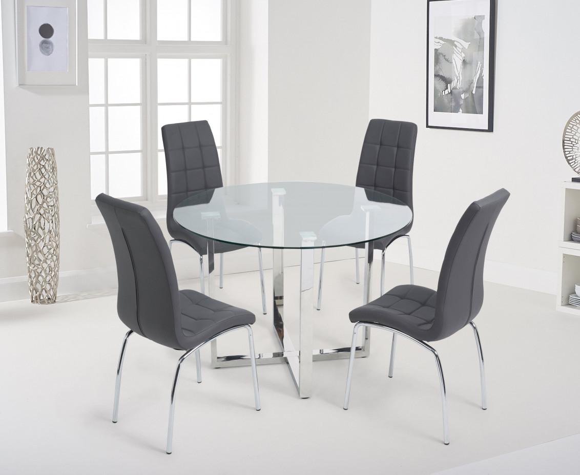 Vidre 120cm Round Glass Dining Table With Calgary Chairs inside measurements 1132 X 927