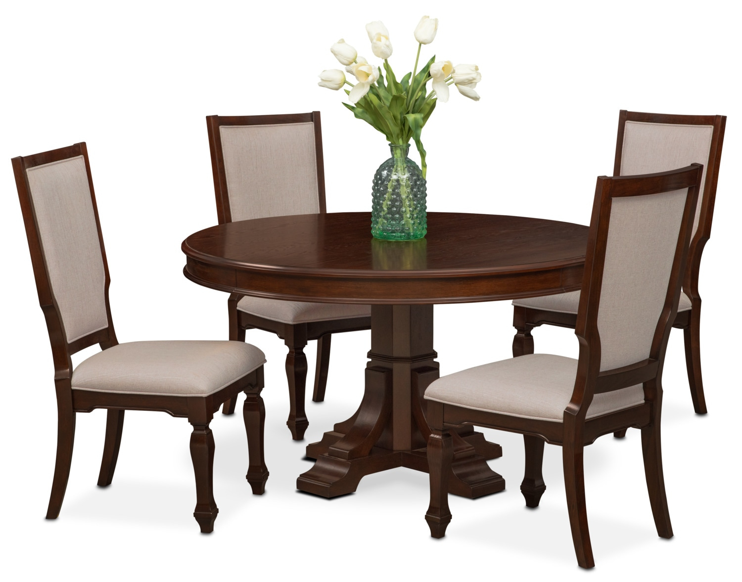 Vienna Round Dining Table And 4 Upholstered Dining Chairs with regard to dimensions 1500 X 1177