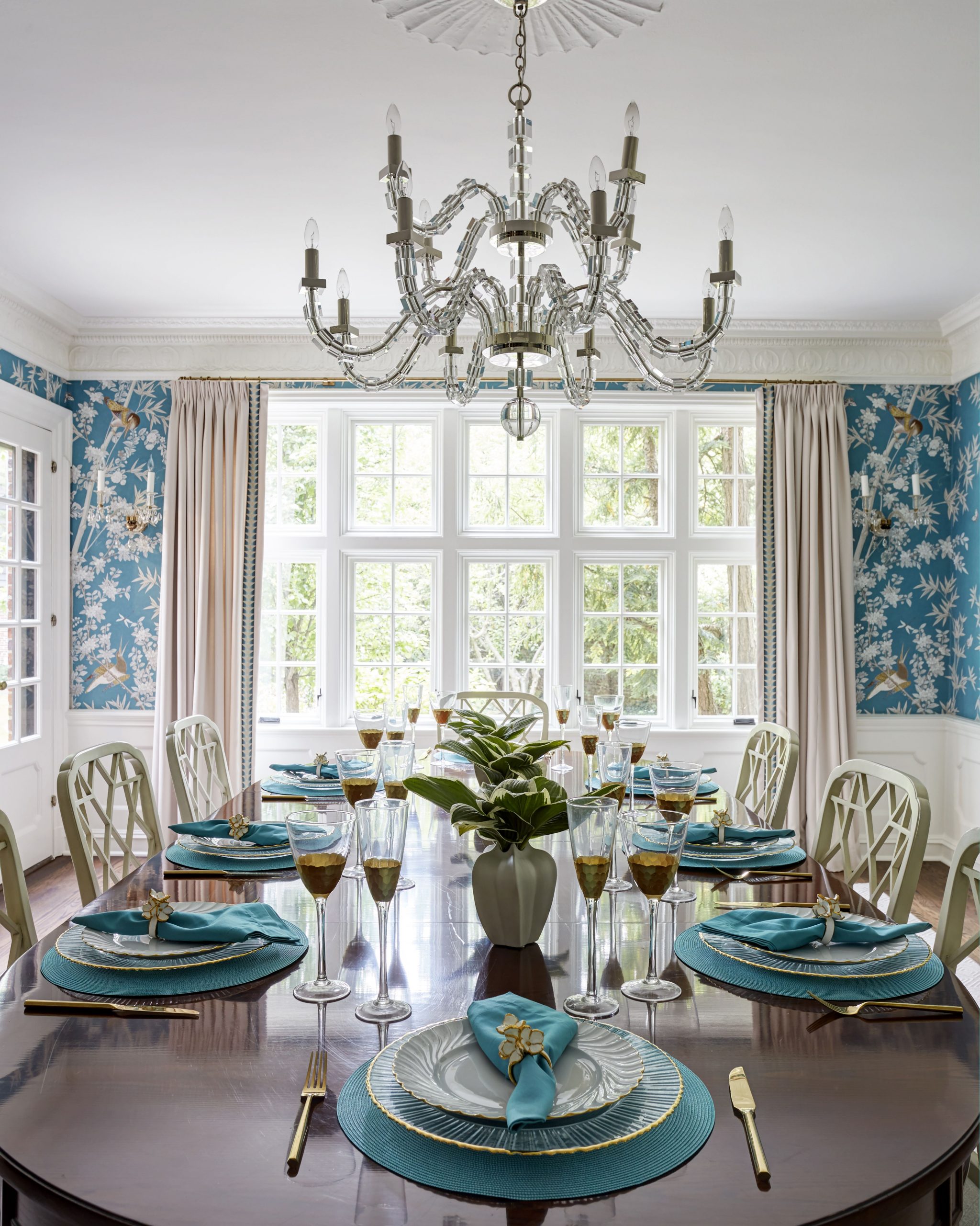 Wallpapered Dining Room Blue Wallpaper Formal Dining Room for proportions 4800 X 6000