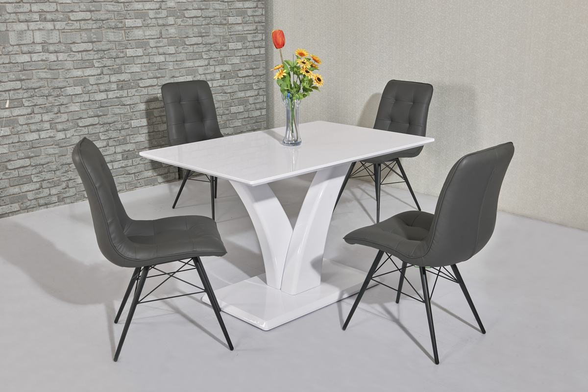 White High Gloss Dining Table And 4 Grey Padded Chairs within proportions 1200 X 800