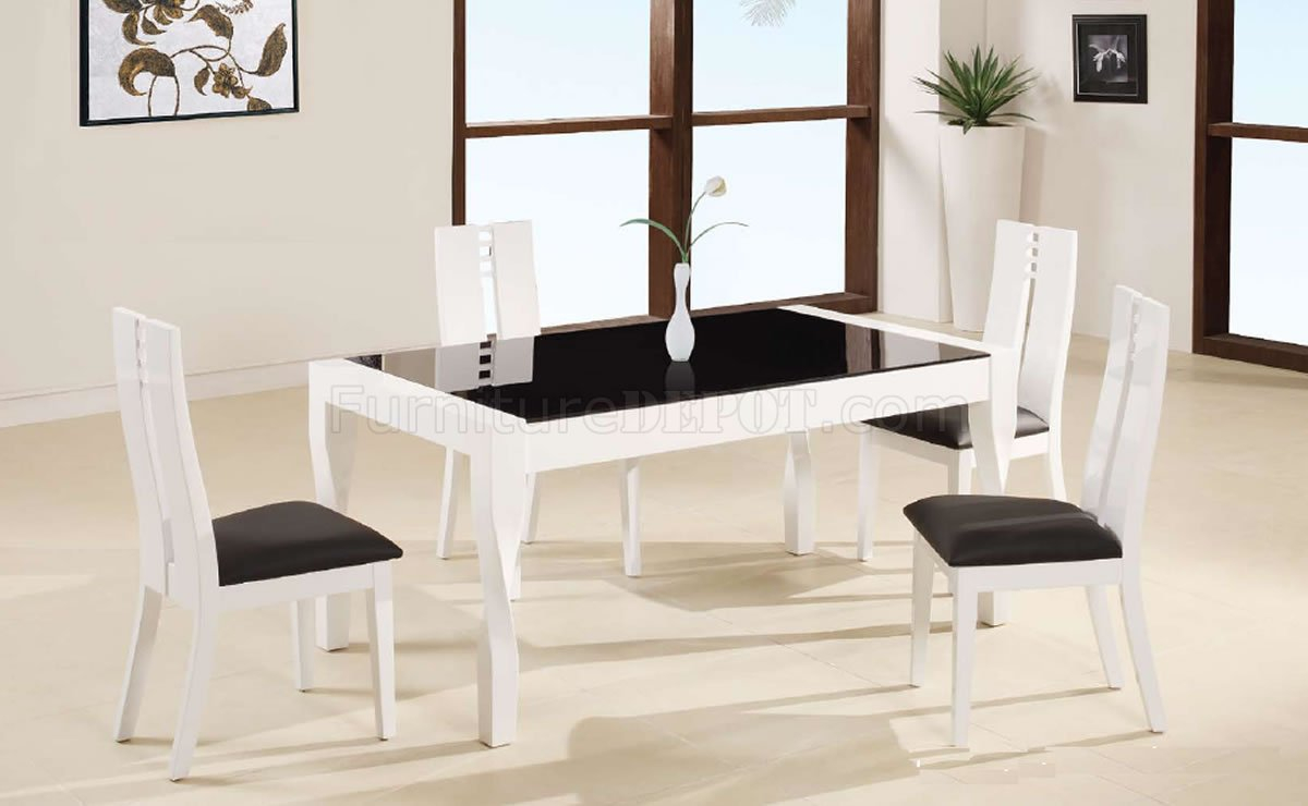 White Lacquer Finish Modern 5pc Dinette Set Wblack Glass Top within sizing 1200 X 740