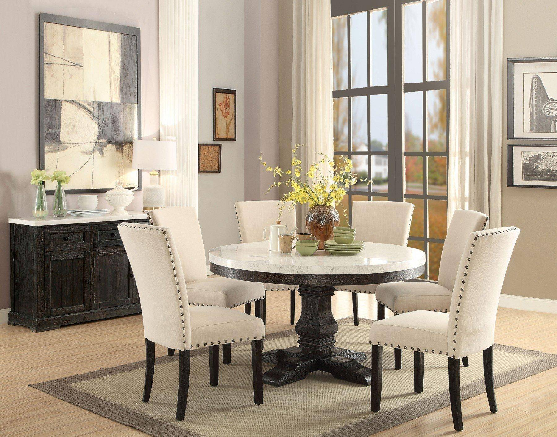 White Marble Top Black Round Dining Table Set 5 Pcs Acme pertaining to dimensions 1800 X 1414