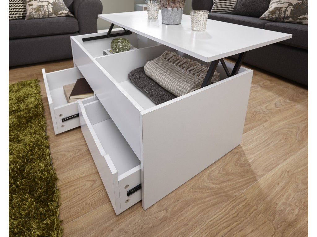 White Ultimate Lift Up Top Storage Drawers Coffee Table within size 1024 X 768