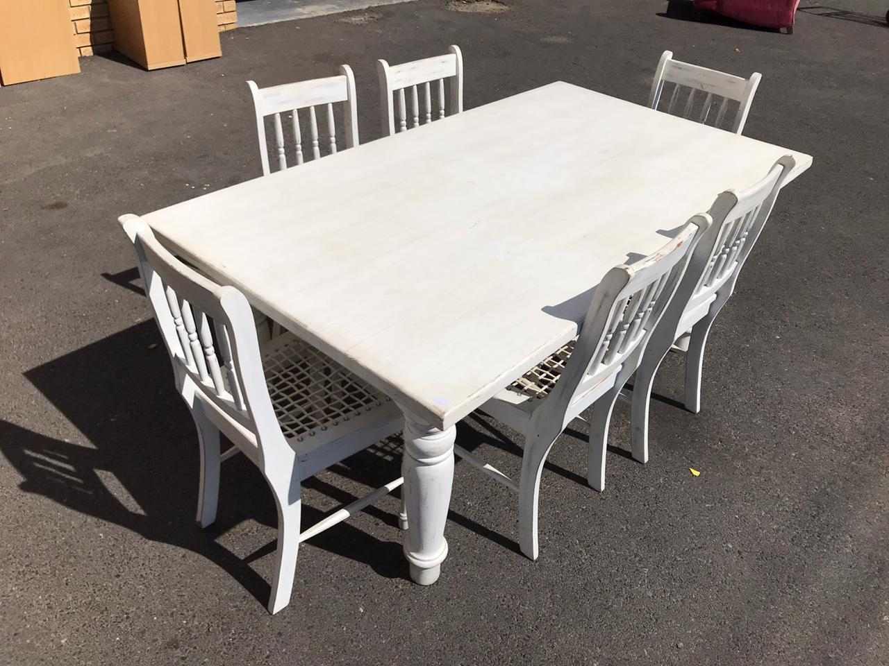 White Wash Solid Wood Dining Table With 6 Chairs 100x180x78 throughout size 1280 X 960