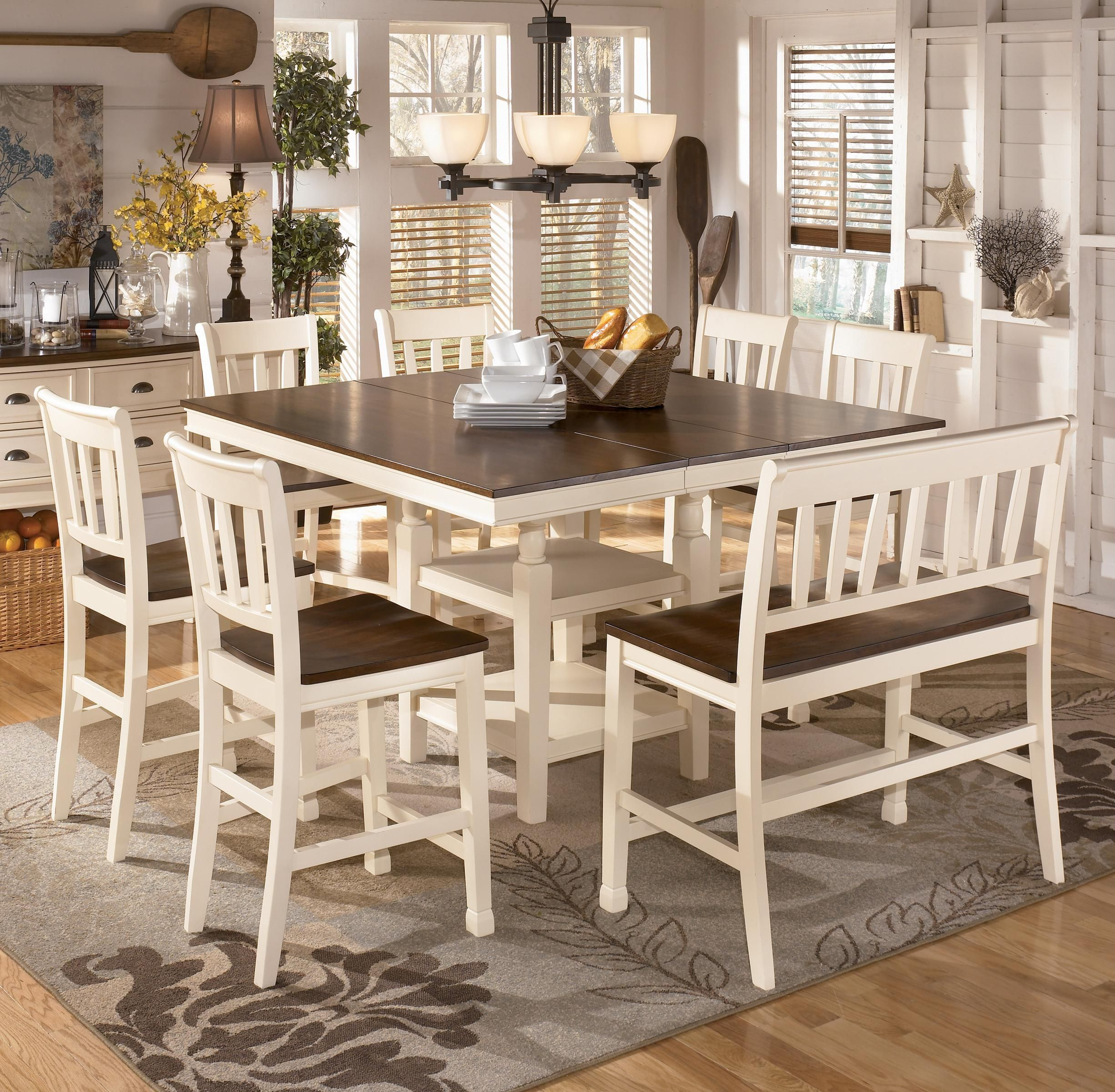 Whitesburg 8 Piece Square Counter Extension Table Set within measurements 2451 X 2400