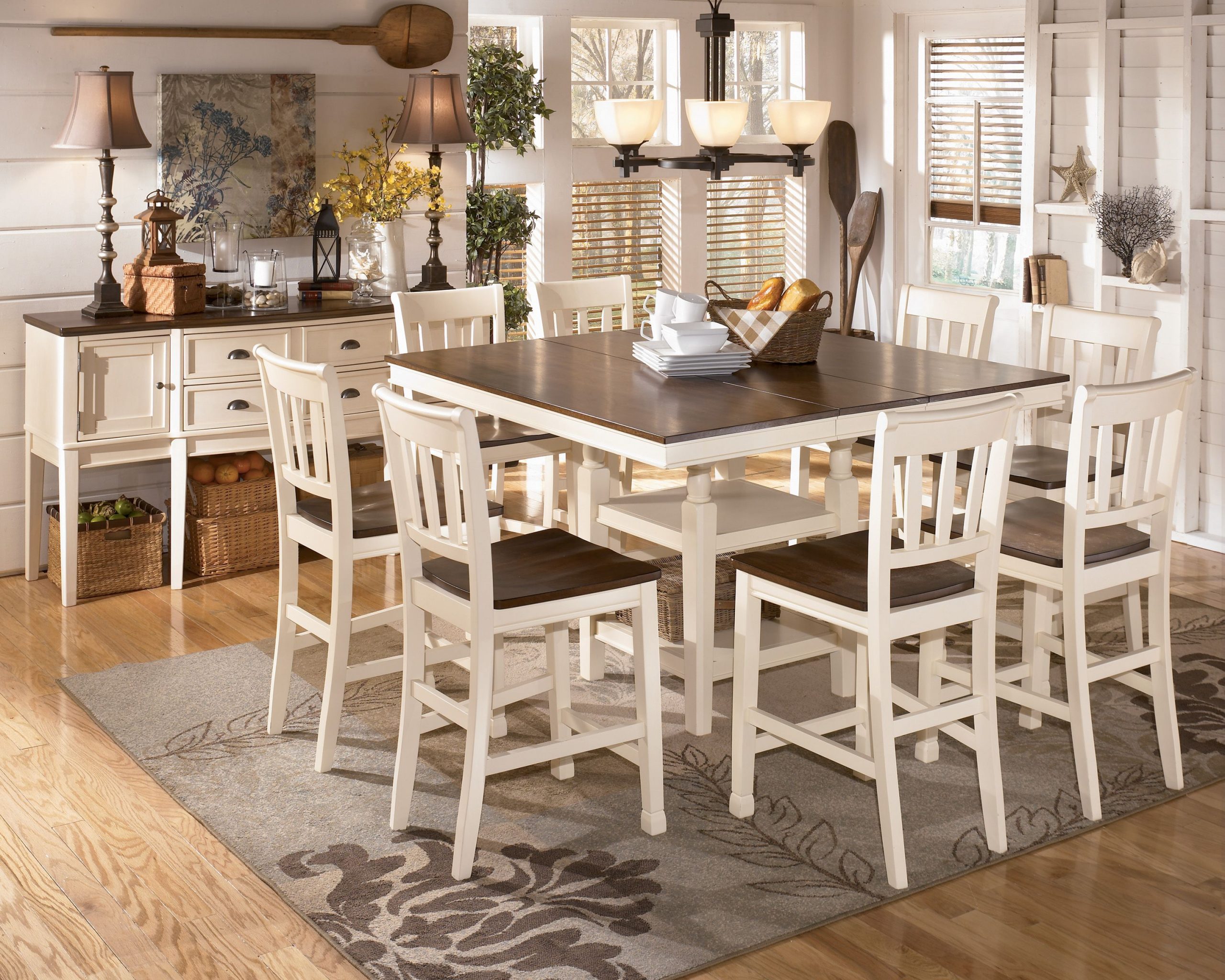 Whitesburg 9 Piece Square Counter Height Extension Table Set for measurements 3000 X 2400