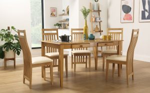 Wiltshire Oak Dining Table With Storage With 4 Bali Chairs Ivory Seat Pad for measurements 2000 X 1240